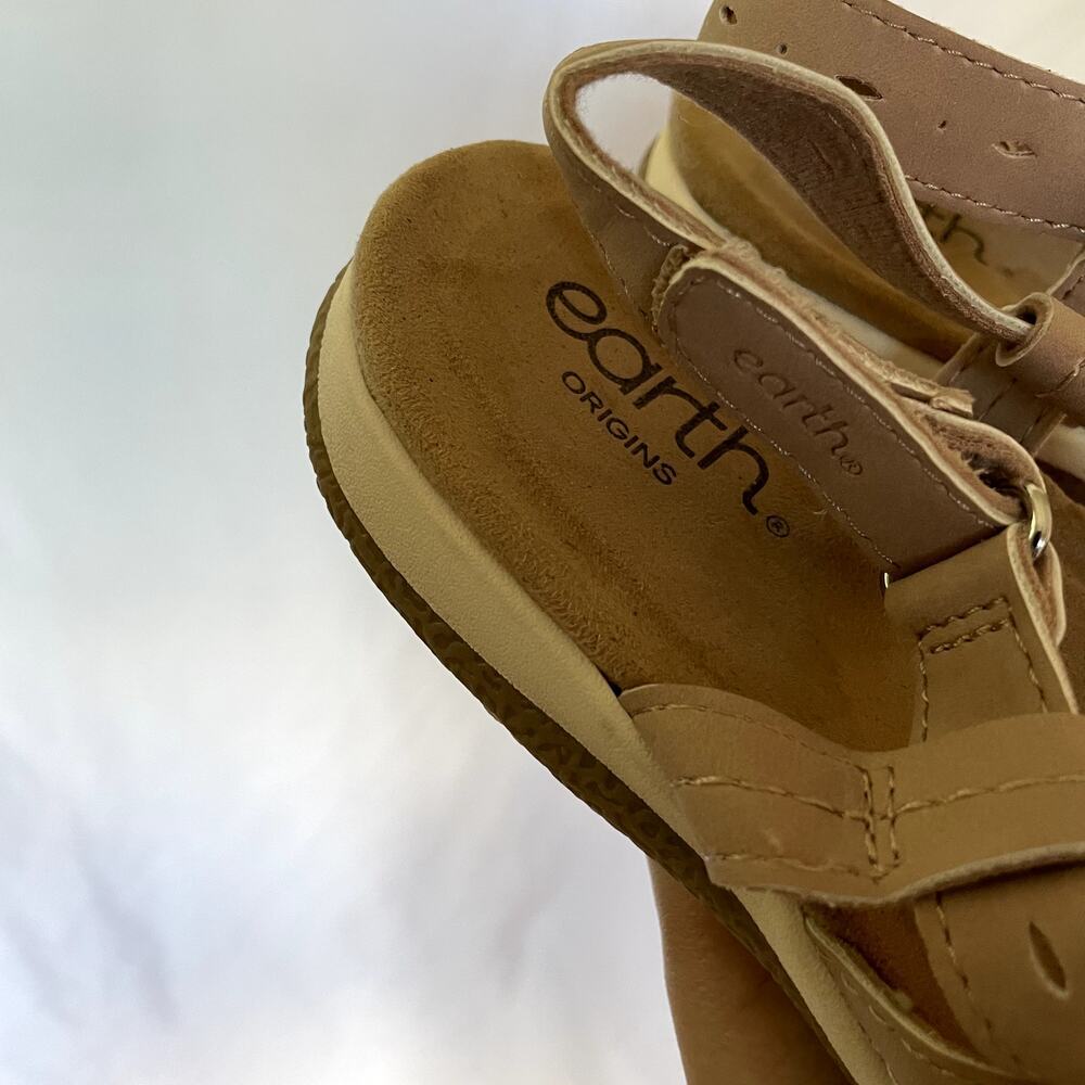 Earth Origins tan leather strappy flat sandals‎ summer comfortable women's 9M - Picture 2 of 4